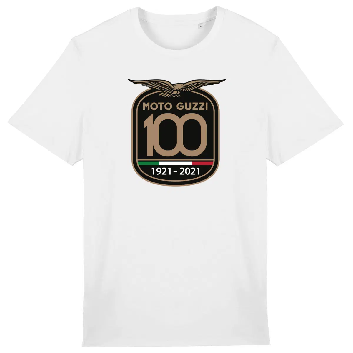T-shirt blanc Moto Guzzi 100 ans • Vêtement coton bio • Culture Moto