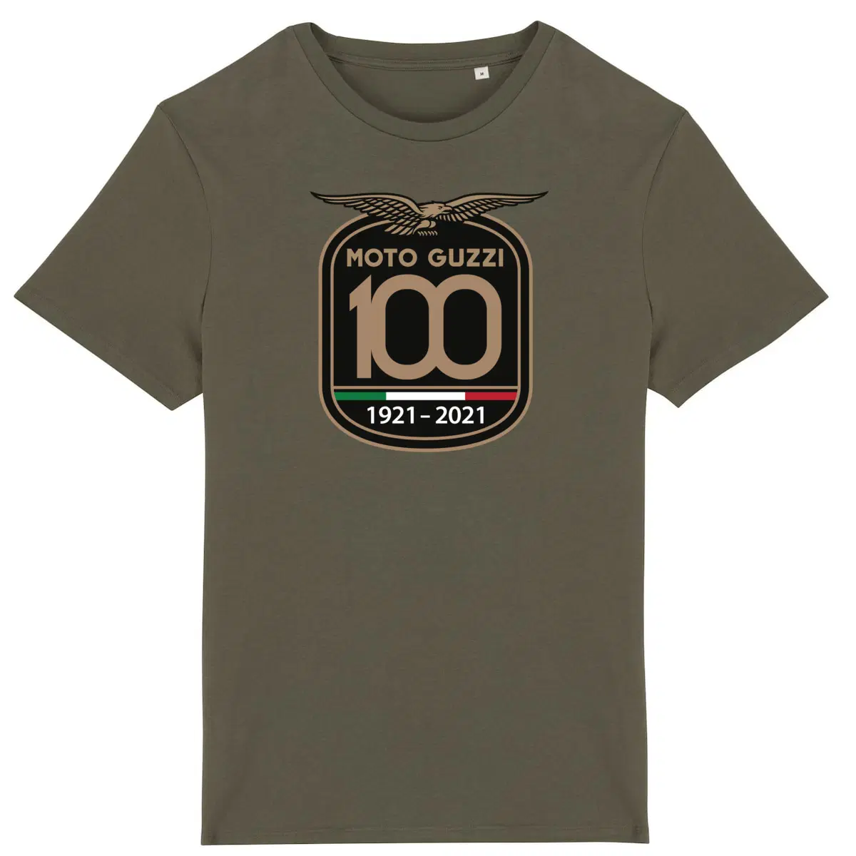 T-shirt kaki Moto Guzzi 100 ans • Vêtement coton bio • Culture Moto