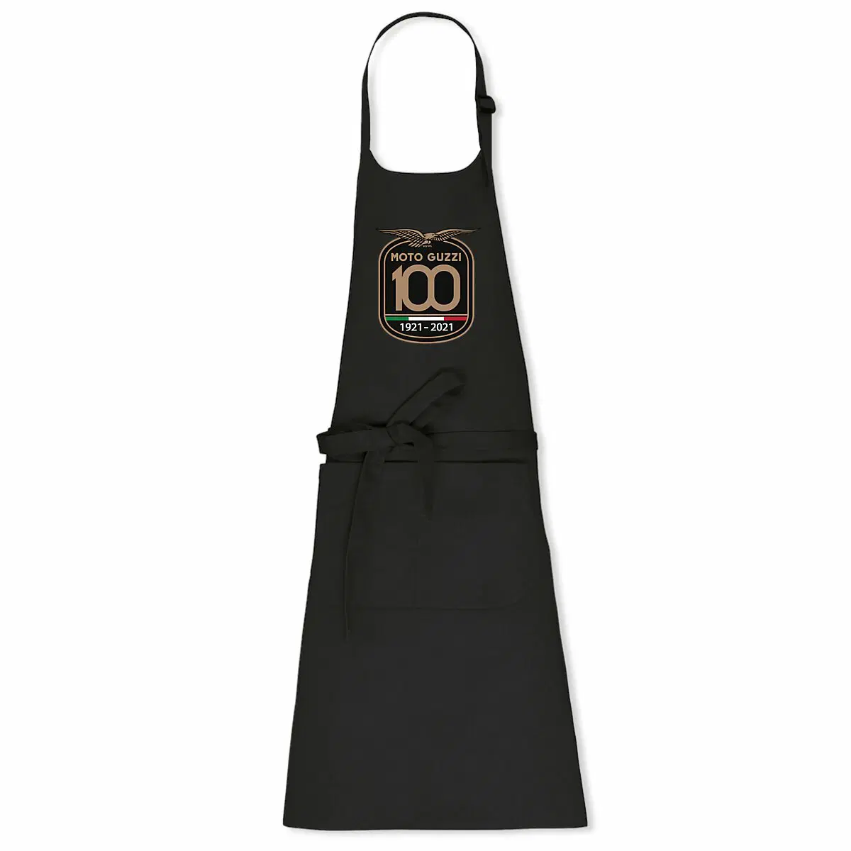 Tablier de cuisine noir Moto Guzzi 100 ans • Vêtement coton bio • Culture Moto