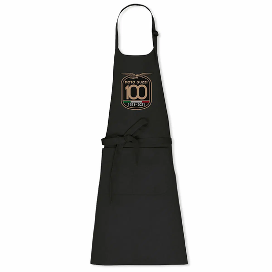 Tablier de cuisine noir Moto Guzzi 100 ans • Vêtement coton bio • Culture Moto