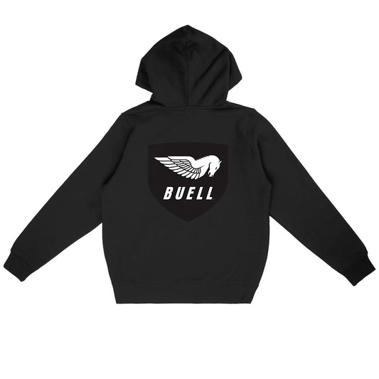 Sweat-shirt noir à capuche Buell Motorcycles face et dos