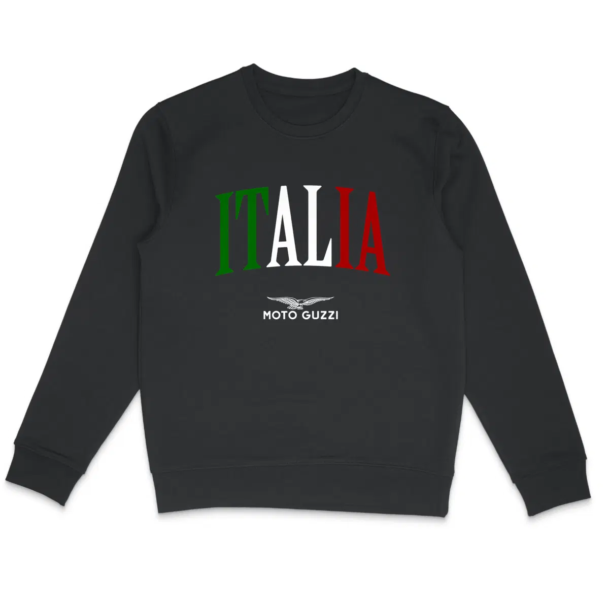 Sweat-shirt noir Moto Guzzi Italia • Vêtement coton bio • Culture Moto