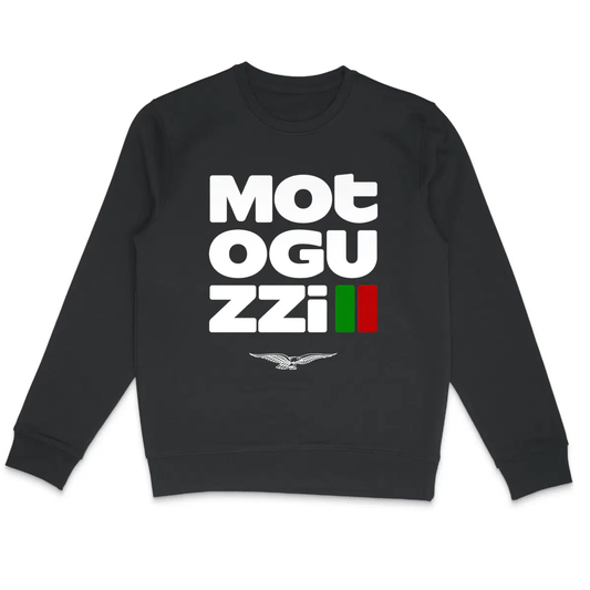 Sweat-shirt noir Moto Guzzi Typographique • Vêtement coton bio • Culture Moto