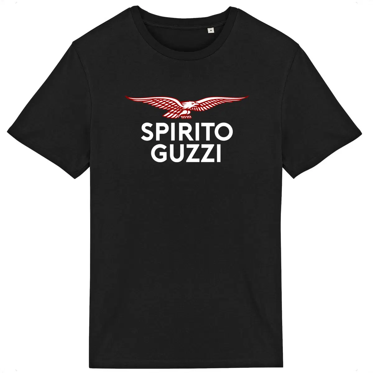 T-shirt noir Moto Guzzi Spirito Guzzi • Vêtement coton bio • Culture Moto