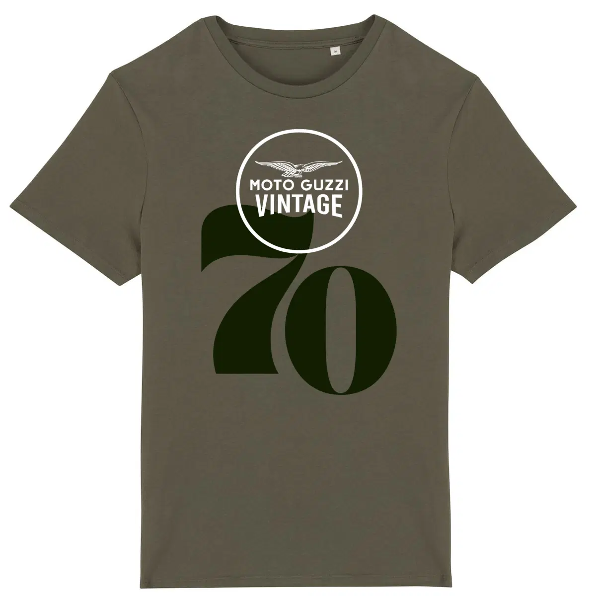 T-shirt kaki Moto Guzzi Vintage 70 vert • Vêtement coton bio • Culture Moto