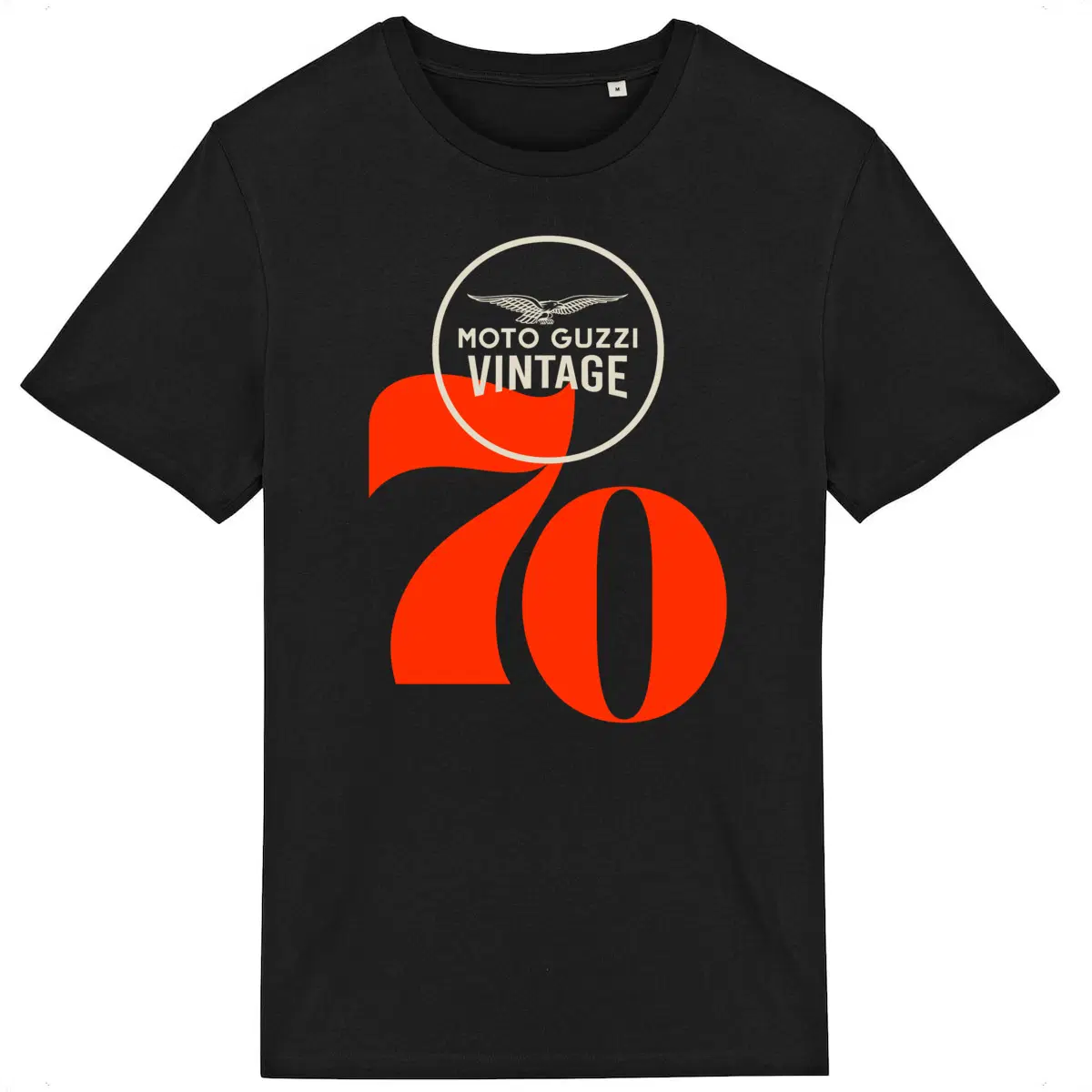 T-shirt noir Moto Guzzi Vintage 70 orange • Vêtement coton bio • Culture Moto
