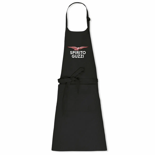 Tablier de cuisine noir Moto Guzzi Spirito Guzzi • Vêtement coton bio • Culture Moto