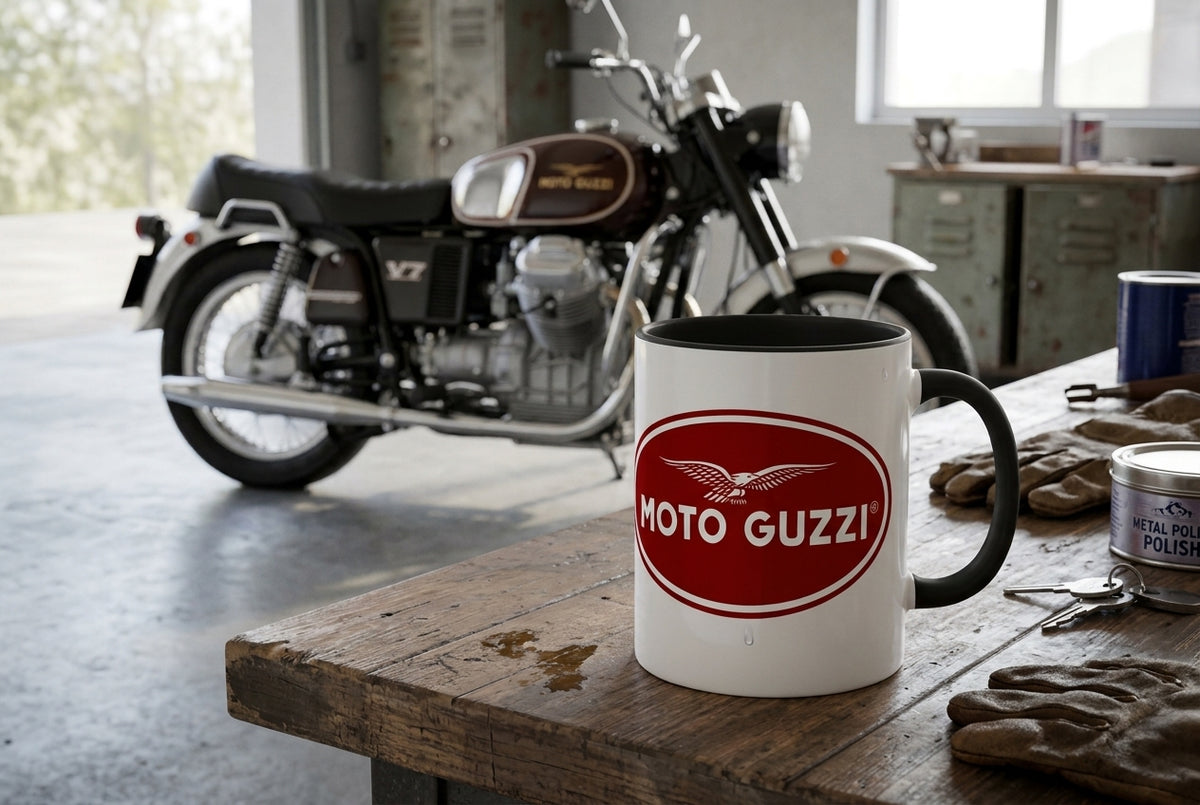 Mug blanc brillant en céramique • Moto Guzzi