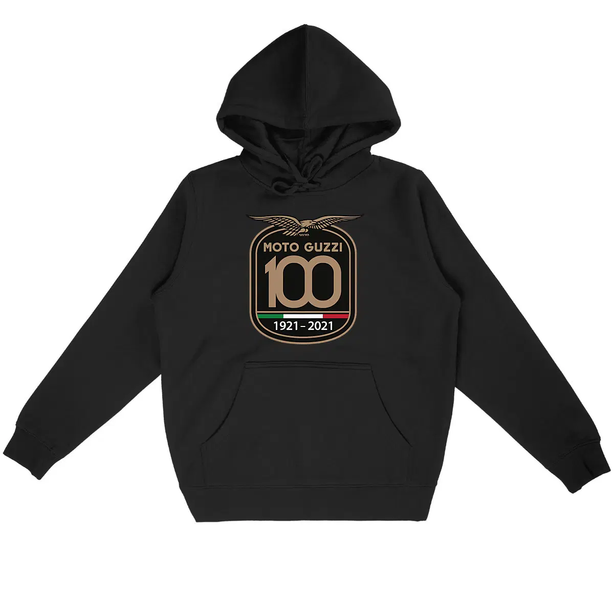 Sweat-shirt noir à capuche Moto Guzzi 100 years • Vêtement coton bio • Culture Moto