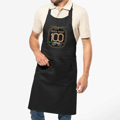 Tablier de cuisine noir Moto Guzzi 100 years • Vêtement coton bio • Culture Moto