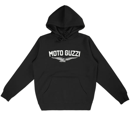 Sweat-shirt noir à capuche Moto Guzzi Originale • Vêtement coton bio • Culture Moto