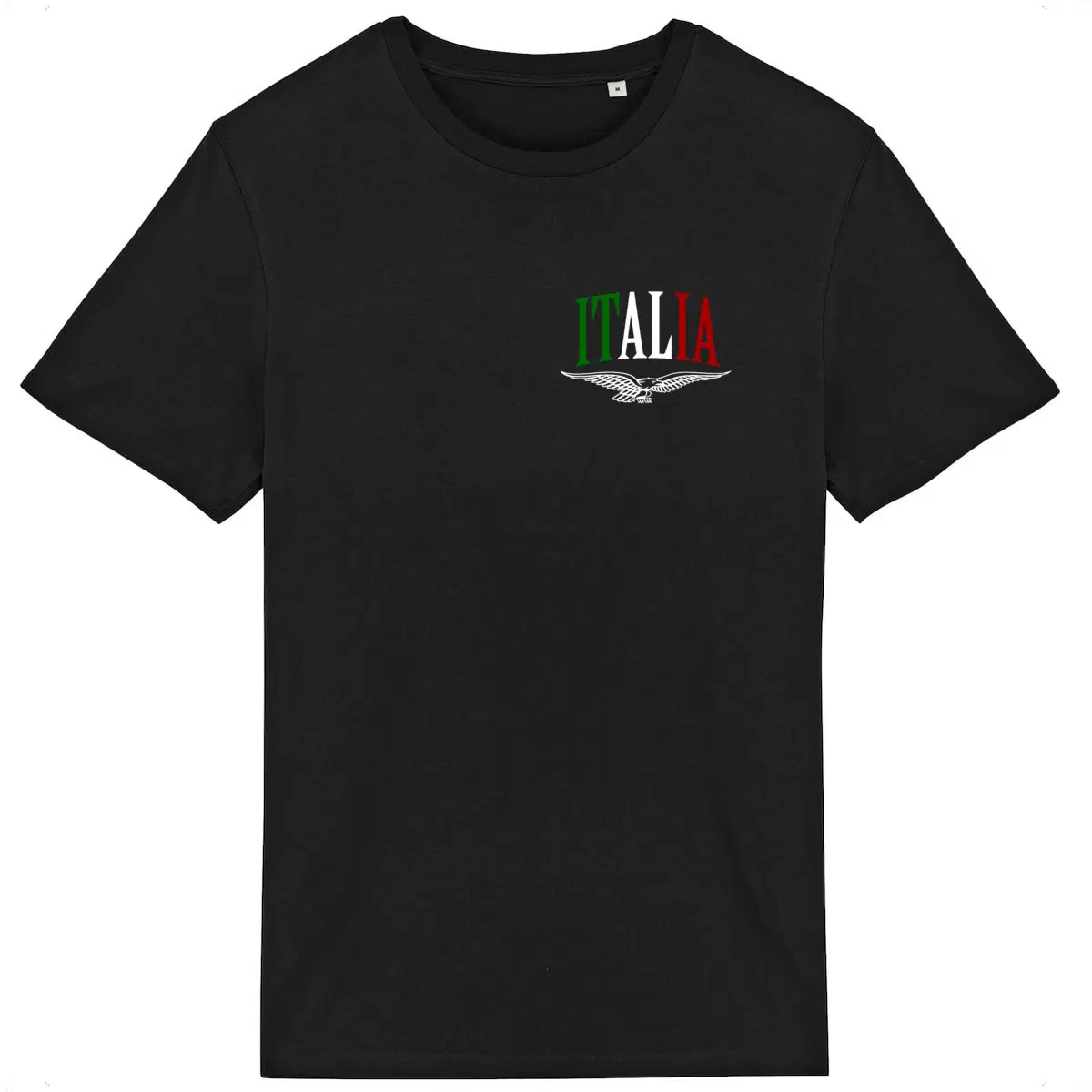 T-shirt noir Italia Moto Guzzi Eagle • Vêtement coton bio • Culture Moto