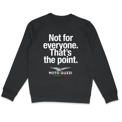 Sweat-shirt noir manches courtes Moto Guzzi. Not for everyone. That's the point.