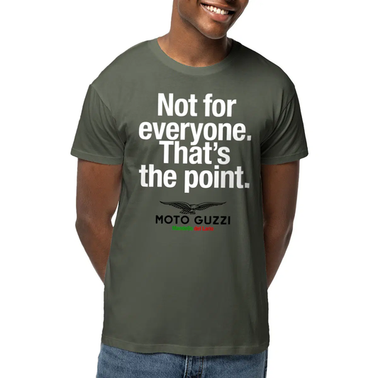 T-shirt kaki manches courtes Moto Guzzi. Not for everyone. That's the point.