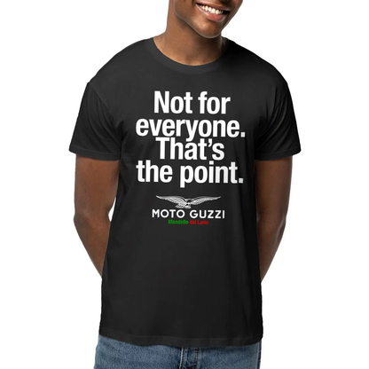T-shirt noir manches courtes Moto Guzzi. Not for everyone. That's the point.