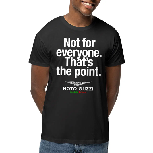 T-shirt noir manches courtes Moto Guzzi. Not for everyone. That's the point.