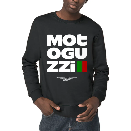 Sweat-shirt noir Moto Guzzi Typographique • Vêtement coton bio • Culture Moto