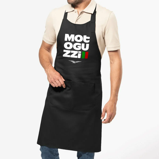 Tablier de cuisine noir Moto Guzzi Typographique • Vêtement coton bio • Culture Moto