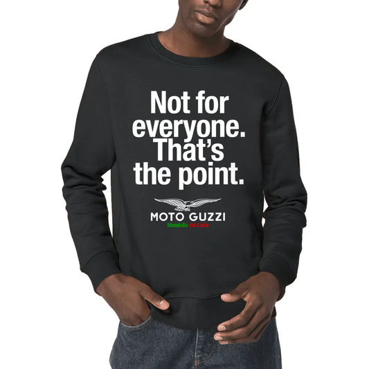 Sweat-shirt noir manches courtes Moto Guzzi. Not for everyone. That's the point.