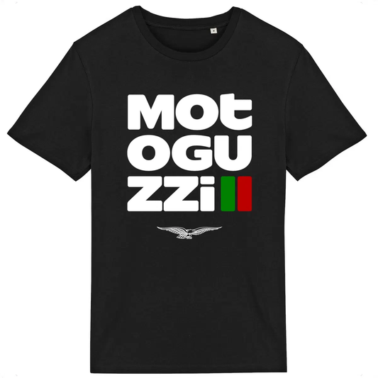 T-shirt noir Moto Guzzi Typographique • Vêtement coton bio • Culture Moto