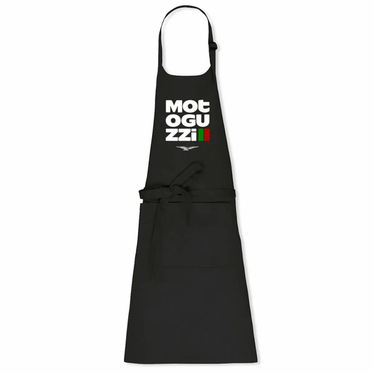 Tablier de cuisine noir Moto Guzzi Typographique • Vêtement coton bio • Culture Moto