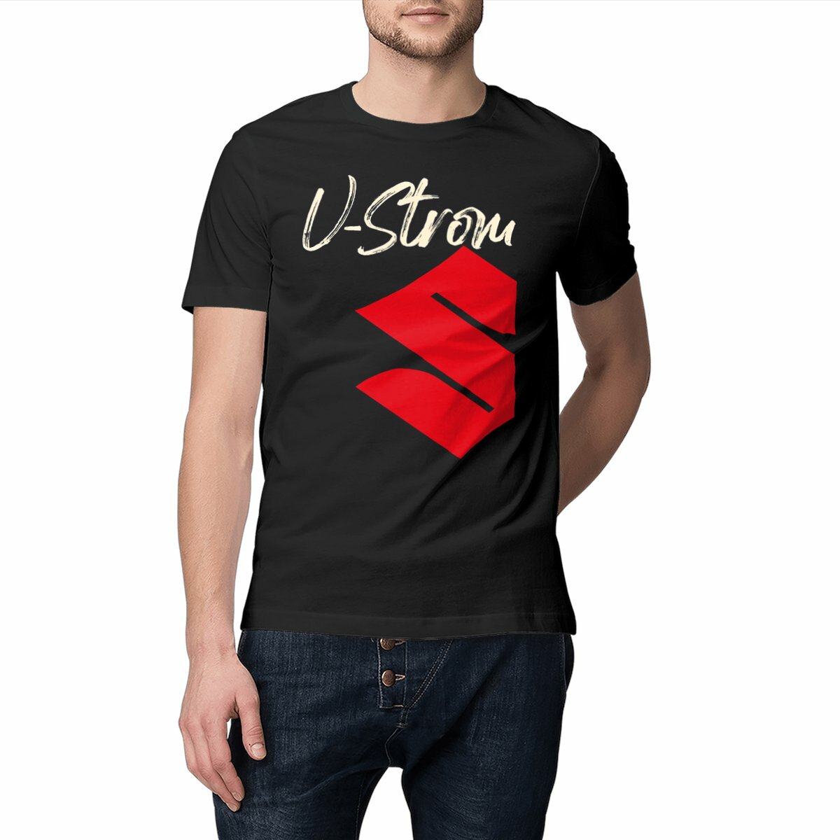 T-shirt noir unisexe manches courtes Suzuki V-Strom