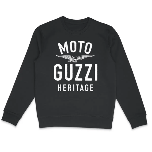 Sweat-shirt noir Moto Guzzi Heritage • Vêtement coton bio • Culture Moto