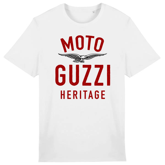 T-shirt blanc Moto Guzzi Heritage • Vêtement coton bio • Culture Moto