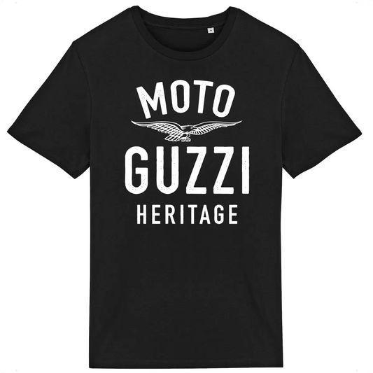 T-shirt noir Moto Guzzi Heritage • Vêtement coton bio • Culture Moto