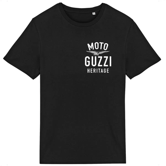 T-shirt noir Moto Guzzi Heritage • Vêtement coton bio • Culture Moto