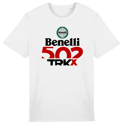 T-shirt unisexe Benelli TRK 502 X face et dos • Vêtement coton bio • Culture Moto