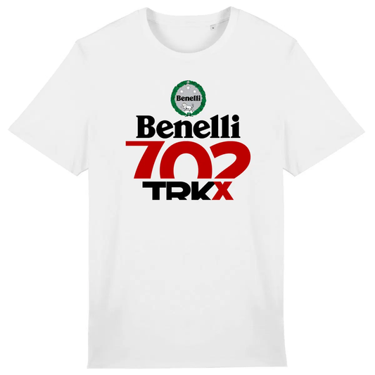 T-shirt unisexe Benelli TRK 702 X face et dos • Vêtement coton bio • Culture Moto