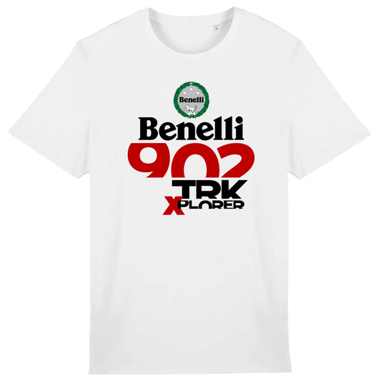 T-shirt unisexe Benelli TRK 902 Xplorer face et dos • Vêtement coton bio • Culture Moto