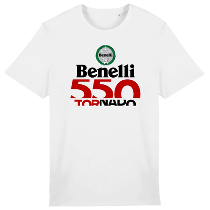T-shirt unisexe Benelli Tornado 550 face et dos • Vêtement coton bio • Culture Moto