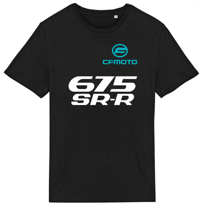 T-shirt unisexe CFMoto 675 SR-R face et dos • Vêtement coton bio • Culture Moto