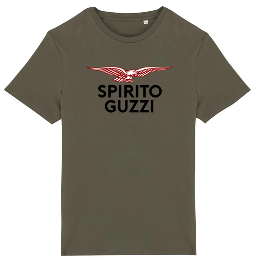 T-shirt kaki Moto Guzzi Spirito Guzzi • Vêtement coton bio • Culture Moto