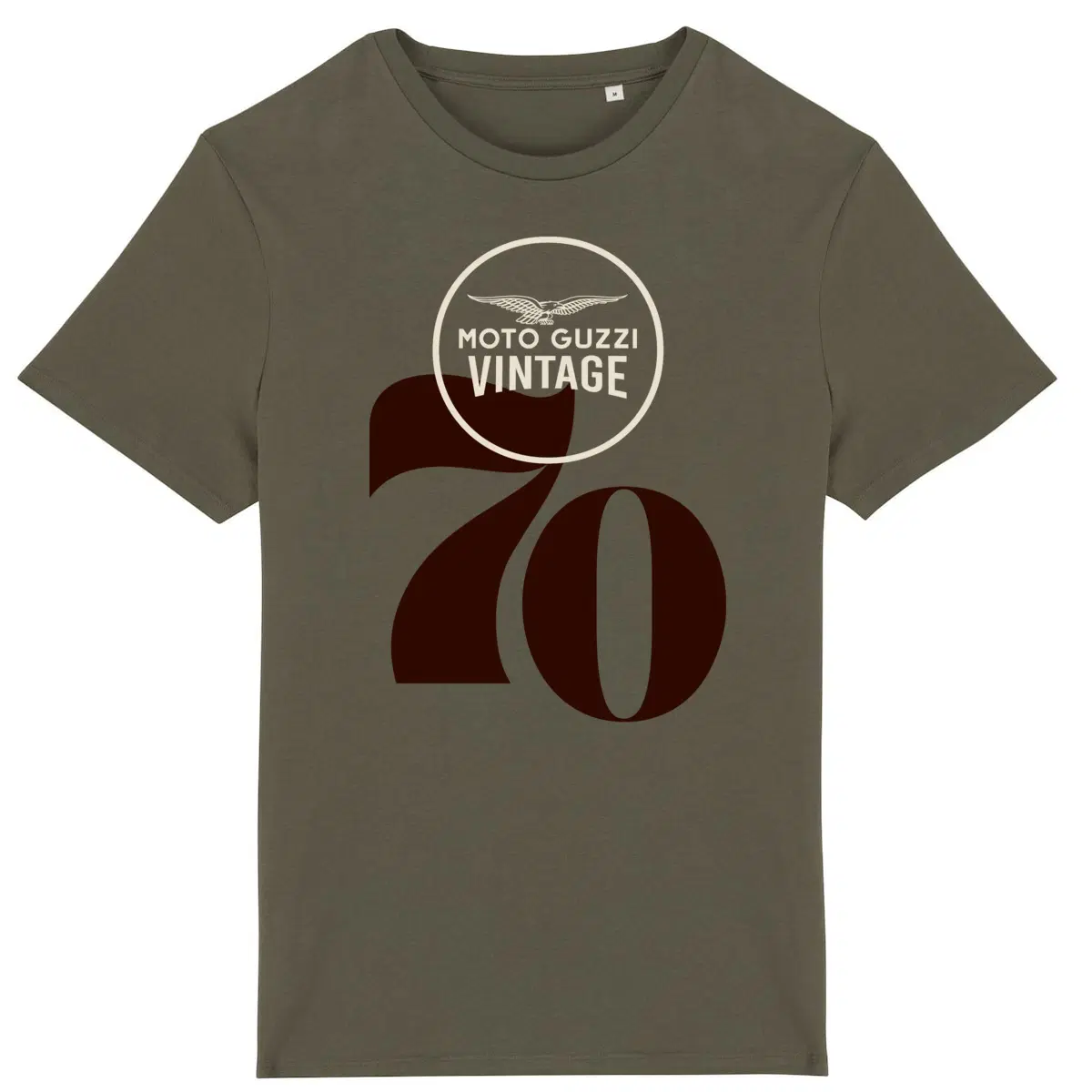 T-shirt kaki Moto Guzzi Vintage 70 brun • Vêtement coton bio • Culture Moto