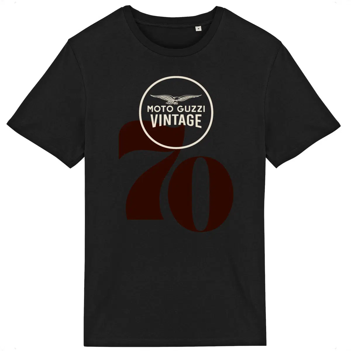 T-shirt noir Moto Guzzi Vintage 70 brun • Vêtement coton bio • Culture Moto