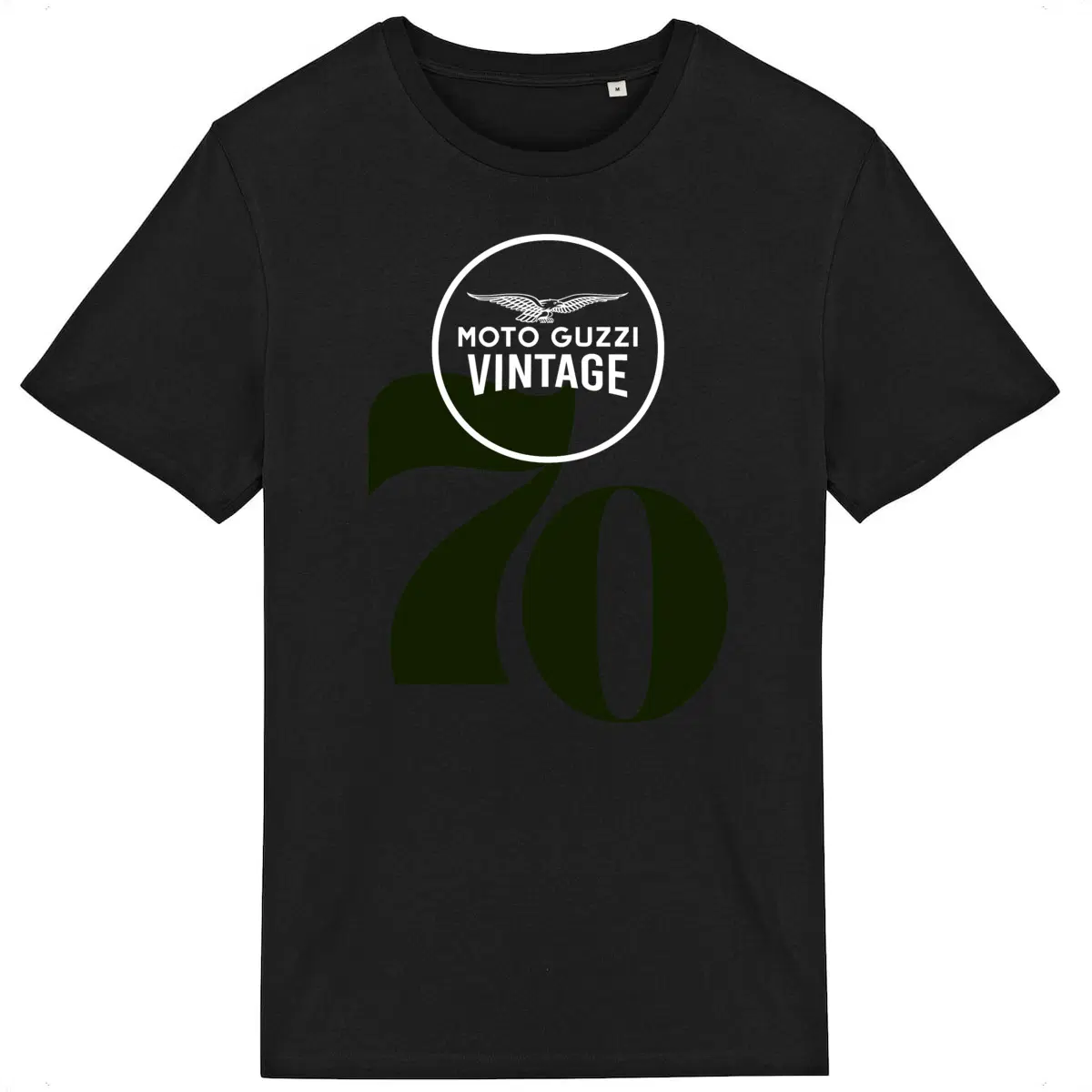 T-shirt noir Moto Guzzi Vintage 70 vert • Vêtement coton bio • Culture Moto