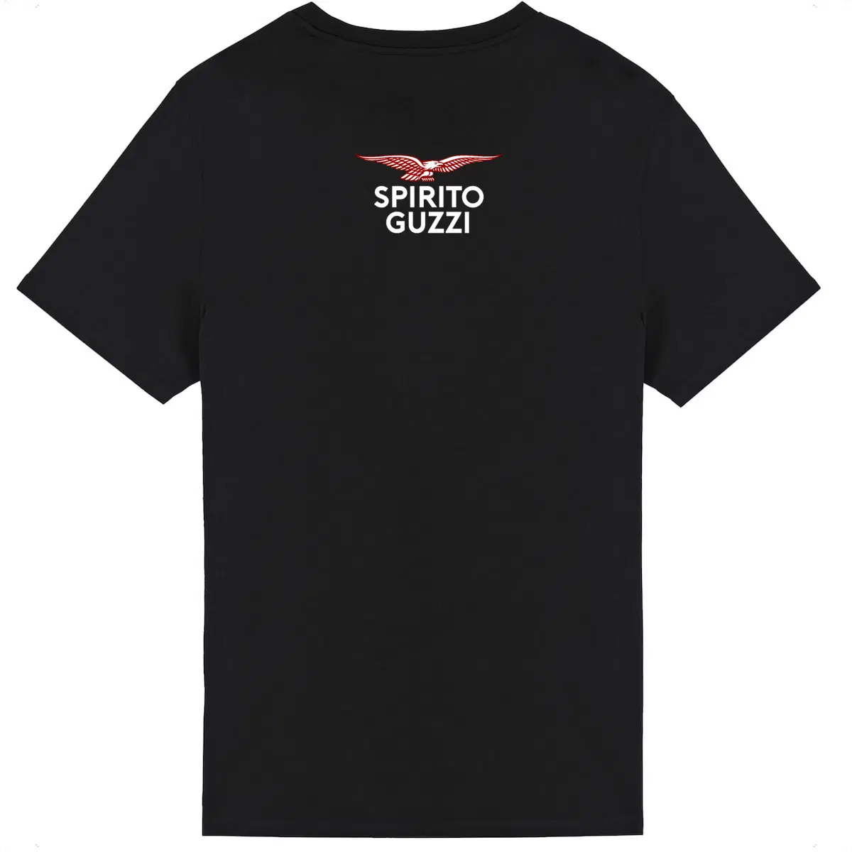 T-shirt noir Moto Guzzi Spirito Guzzi face et dos • Vêtement coton bio • Culture Moto