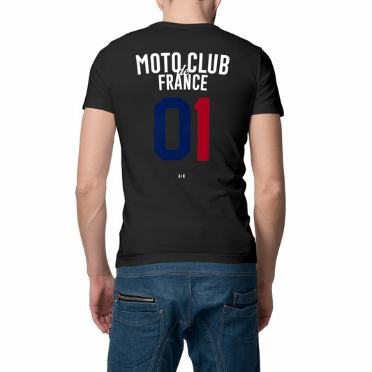 Culture Moto • T-shirt noir Moto Club de France • 01 Ain • face et dos
