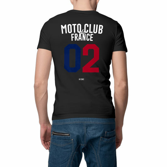 Culture Moto • T-shirt noir Moto Club de France • 02 Aisne • face et dos