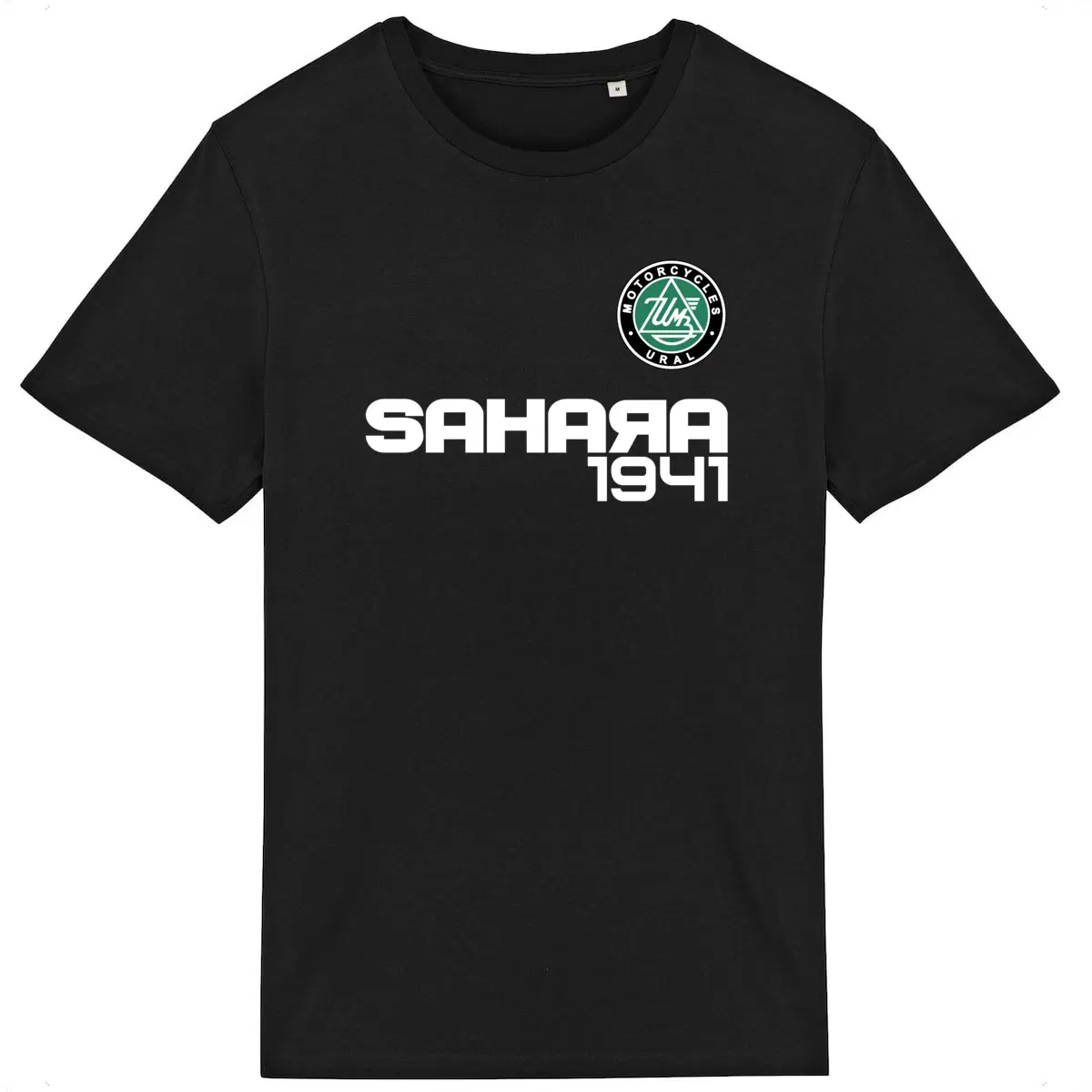 T-shirt unisexe Ural Motorcycles side-car Sahara face et dos • Vêtement coton bio • Culture Moto