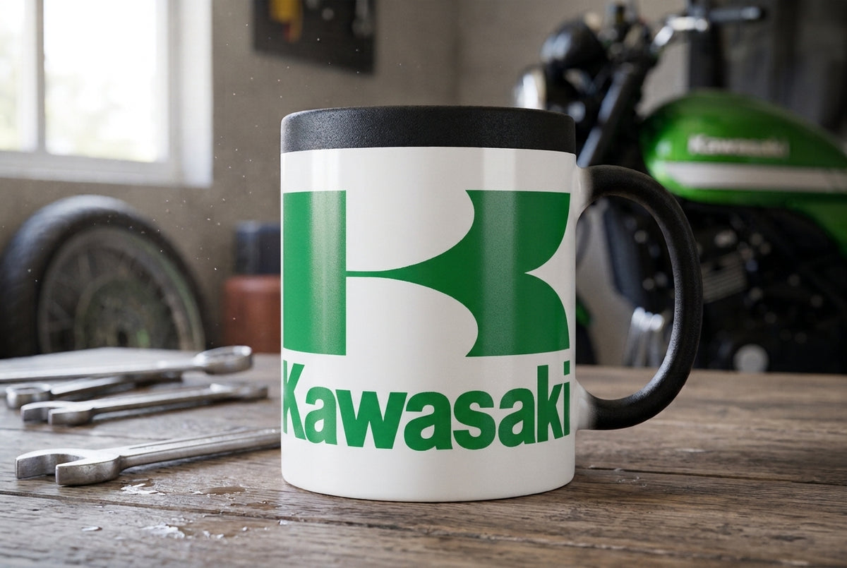 Mug blanc brillant en céramique • Kawasaki