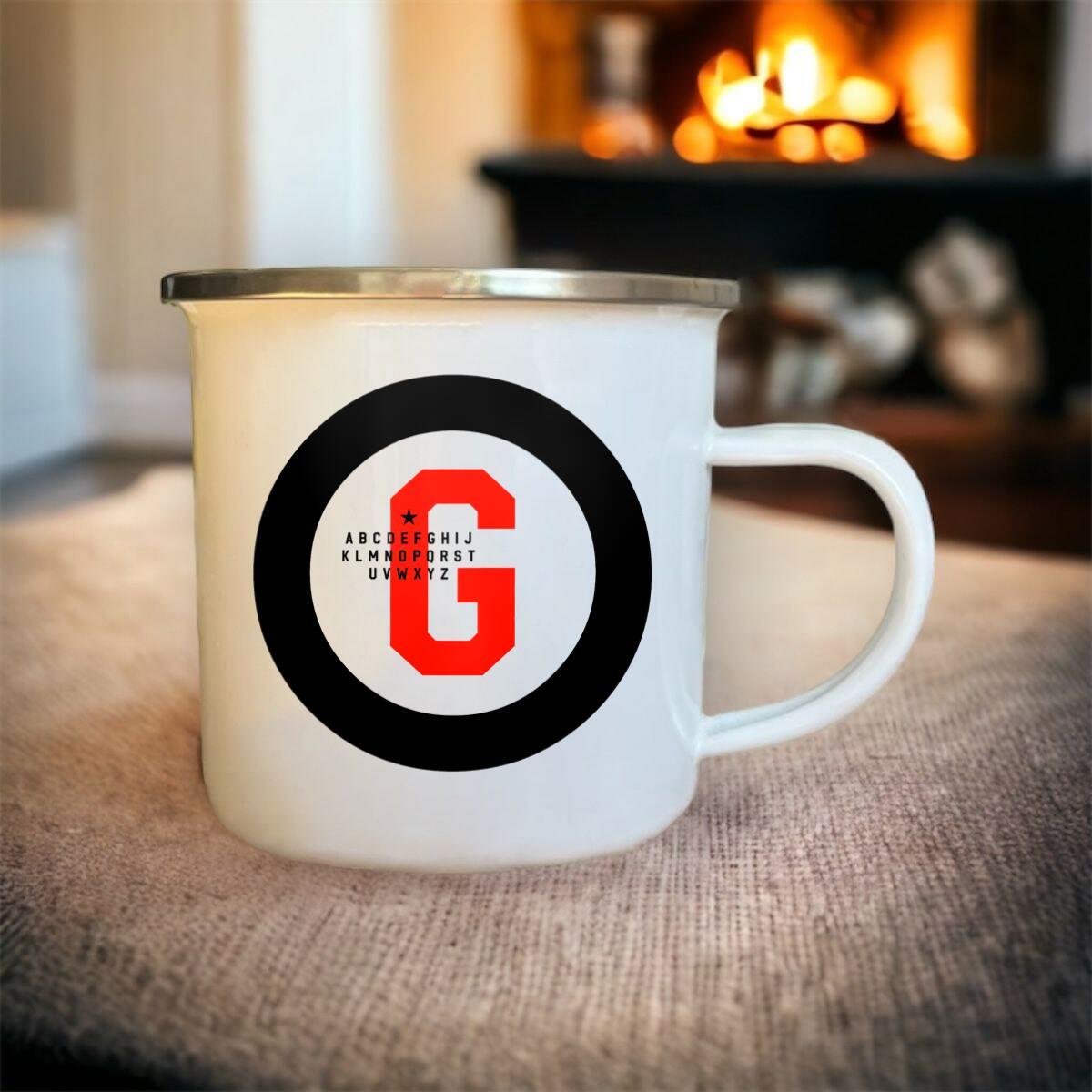 Mug blanc acier émaillé Lettre G