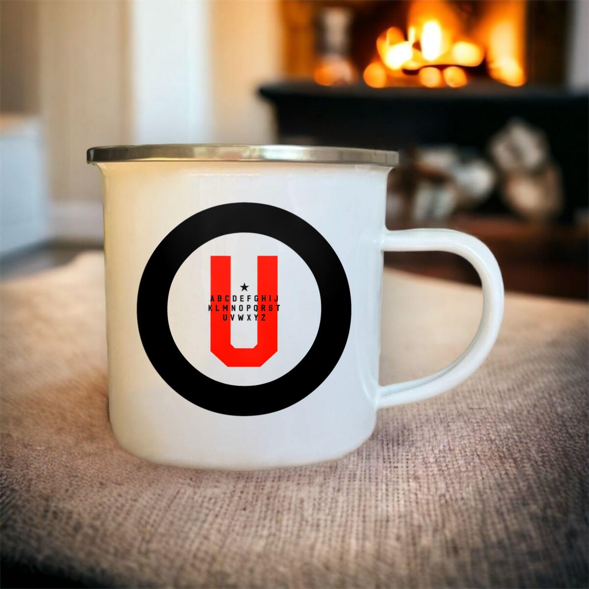 Mug blanc acier émaillé Lettre U