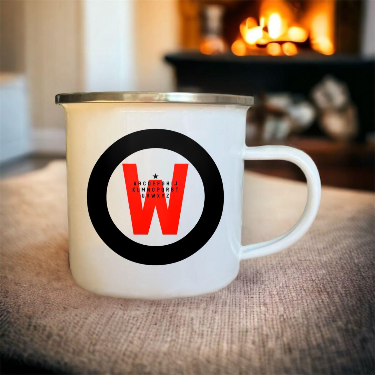 Mug blanc acier émaillé Lettre W