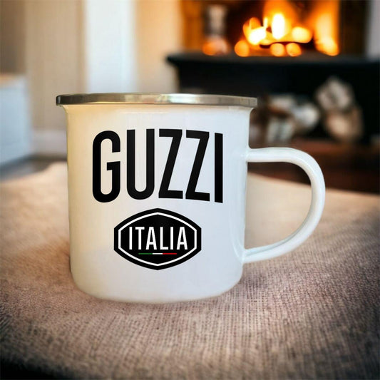 Mug blanc acier émaillé Moto Guzzi