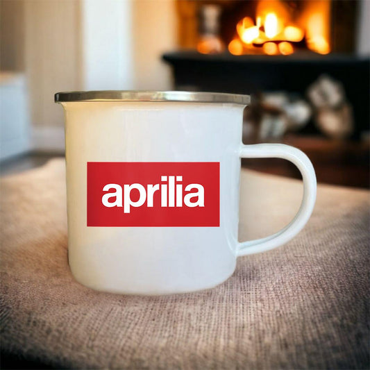 Mug blanc acier émaillé Aprilia