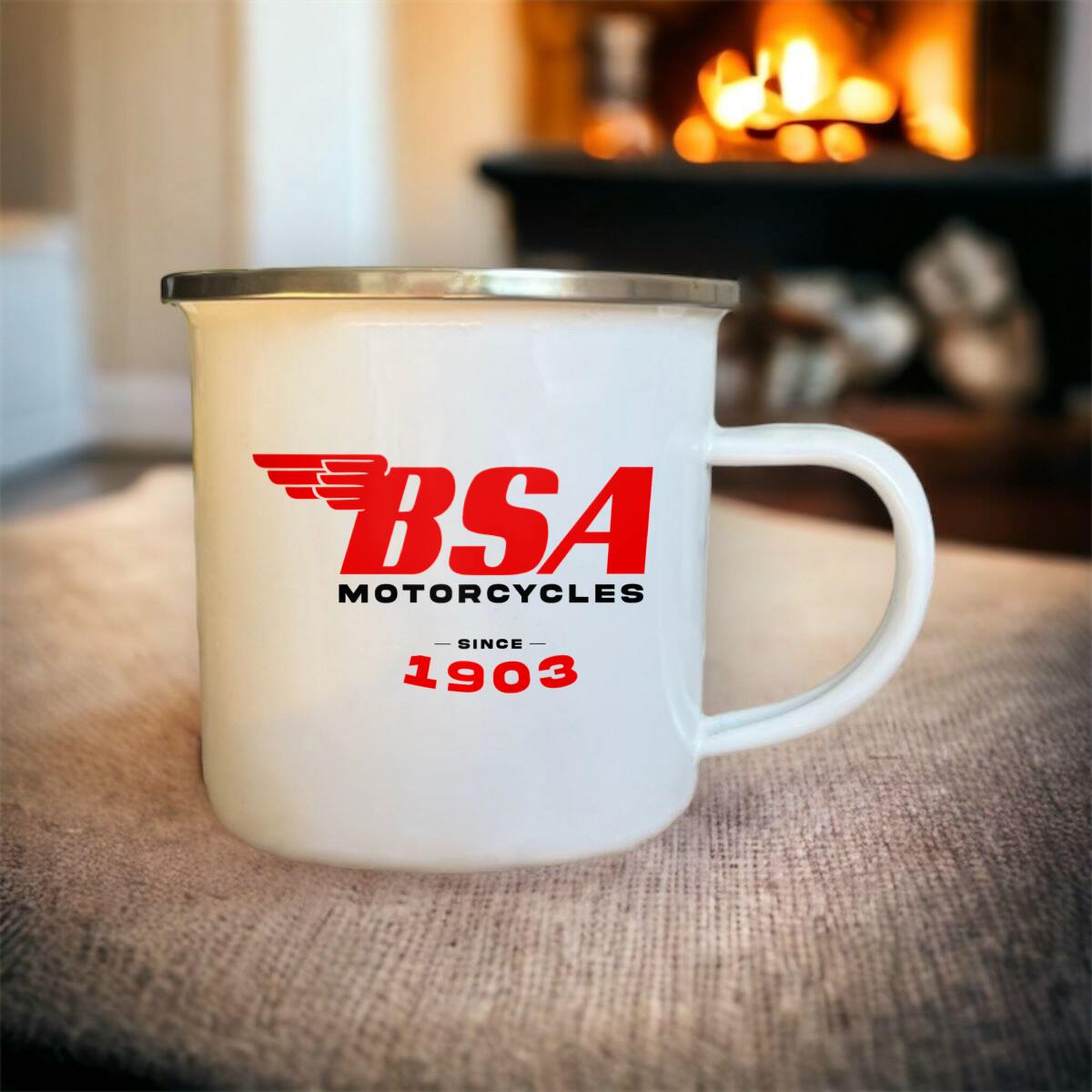 Mug blanc acier émaillé BSA Motorcycles